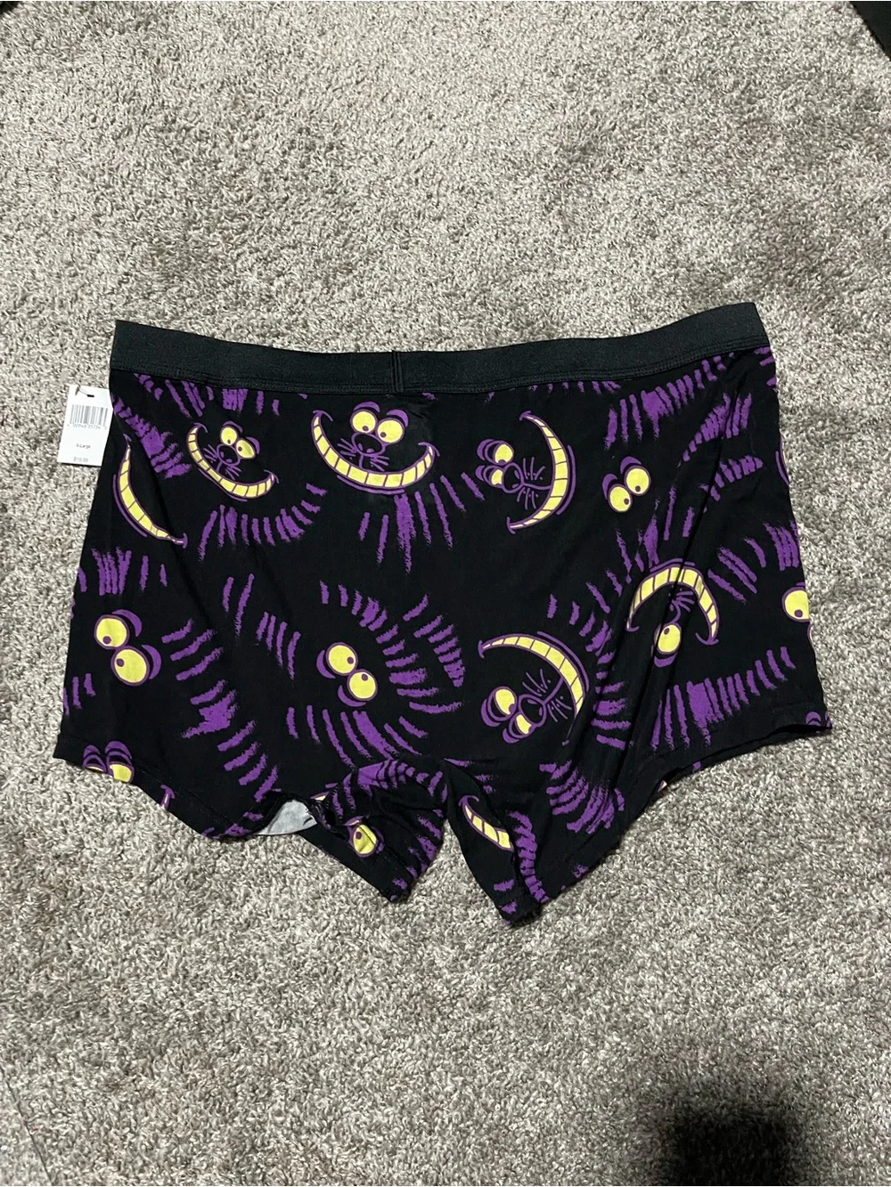 Disney Men Black Boxer Shorts with Purple & Yellow Cheshire Cat Face Print
